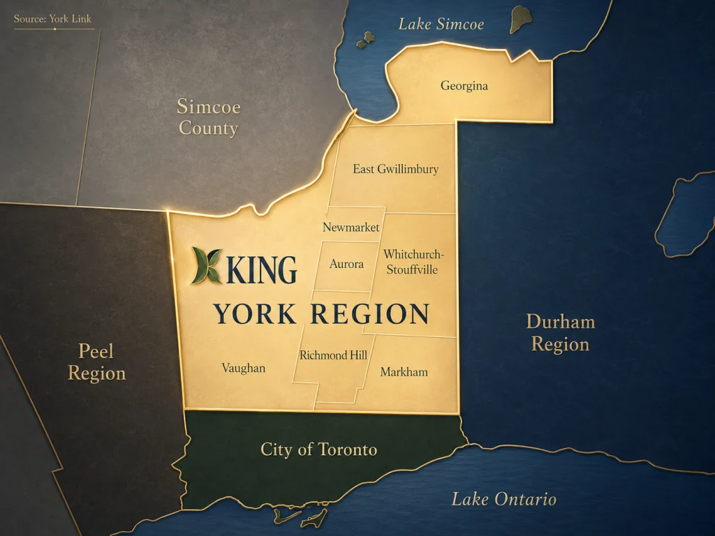 Map of King City, Ontario and surrounding York Region