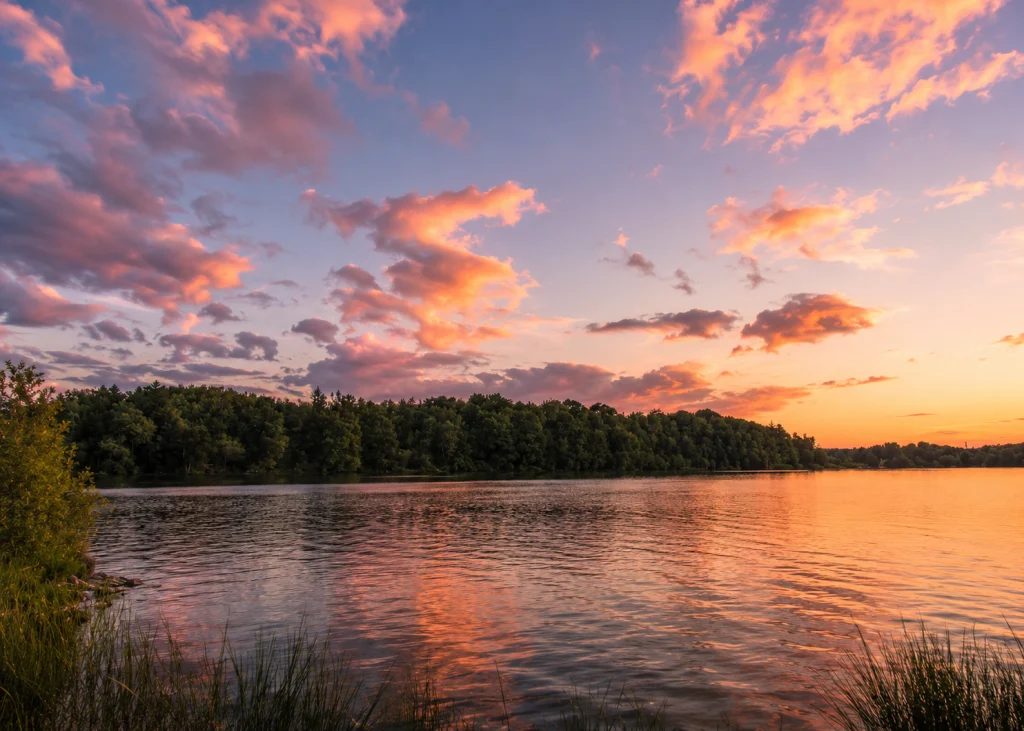 Lake and walking trail at Seneca King Campus